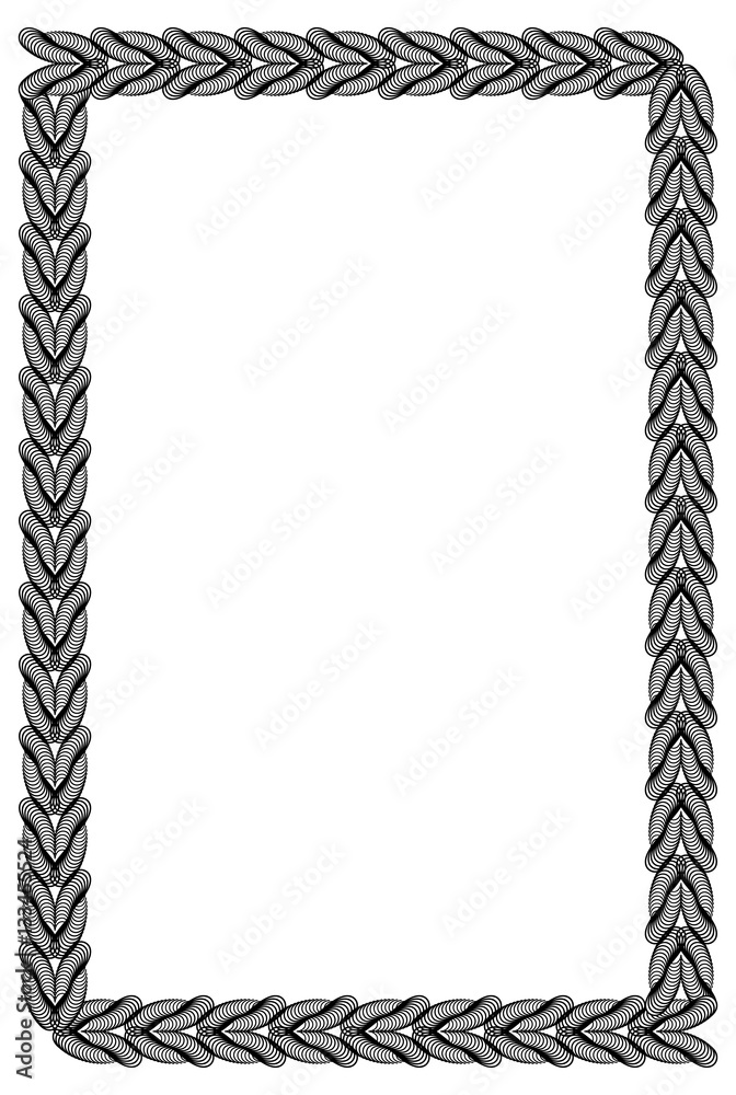 Black and white guilloche vertical frame.  Vector clip art.