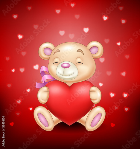 Cute bear holding red heart 