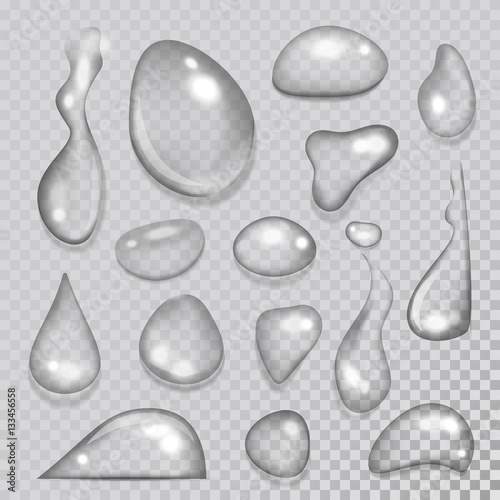 Realistic drops transparent isolated vector.