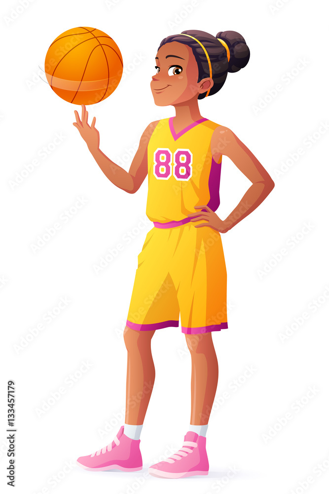 Vector young African basketball player girl spinning ball on finger. Stock  Vector | Adobe Stock
