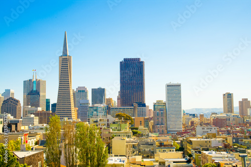 San Francisco cityscape skyline on a sunny day. Down town financial district