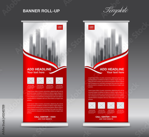 Red Roll up banner template vector, flyer, advertisement, x-banner, poster, pull up design, display