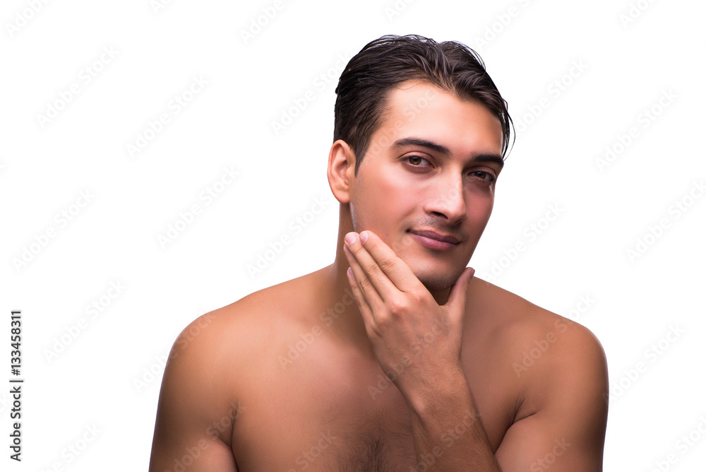 Fototapeta premium Funny man after shower isolated on white