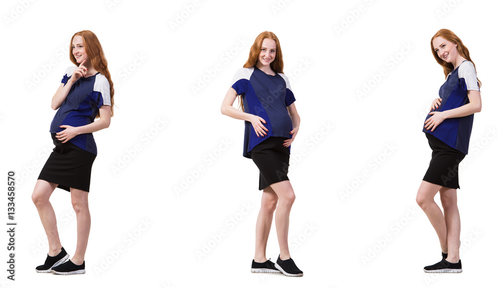 Fototapeta premium Pregnant woman in composite image isolated on white