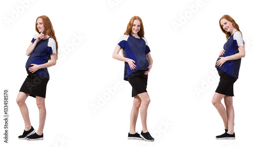 Pregnant woman in composite image isolated on white