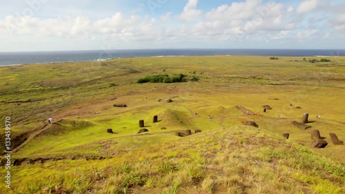Easter Island Hillside With Moai At Rano Raraku
