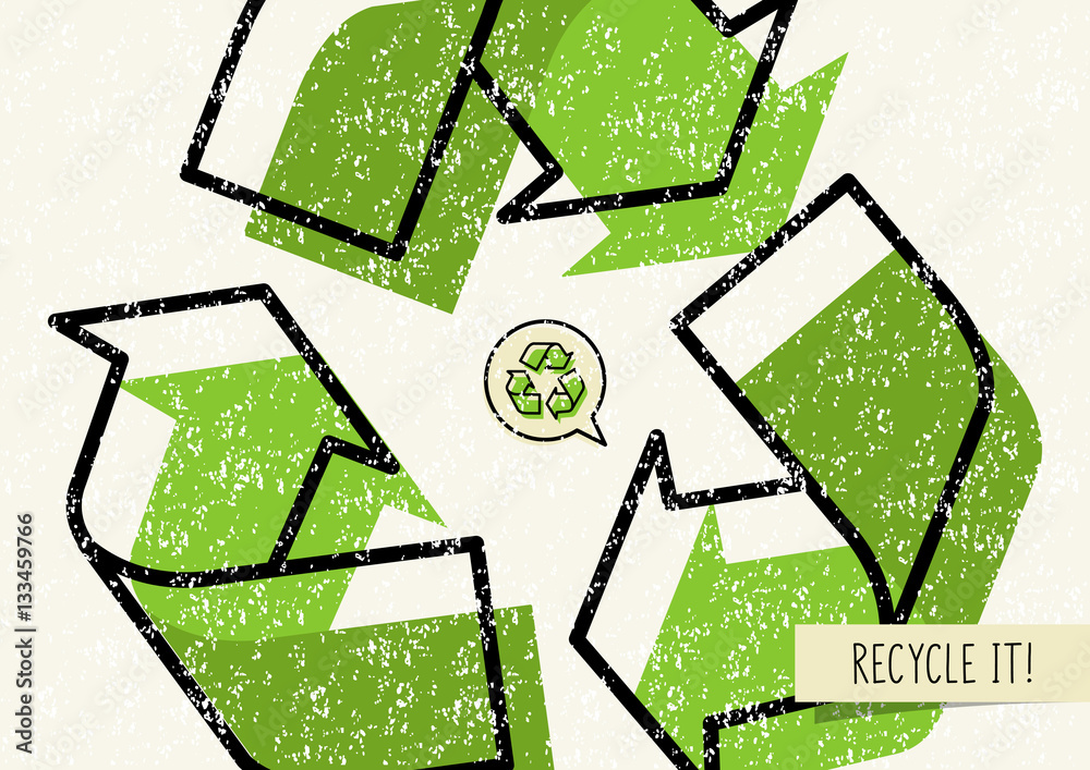 Recycle it vector poster. Recycle symbol with recyclable things
