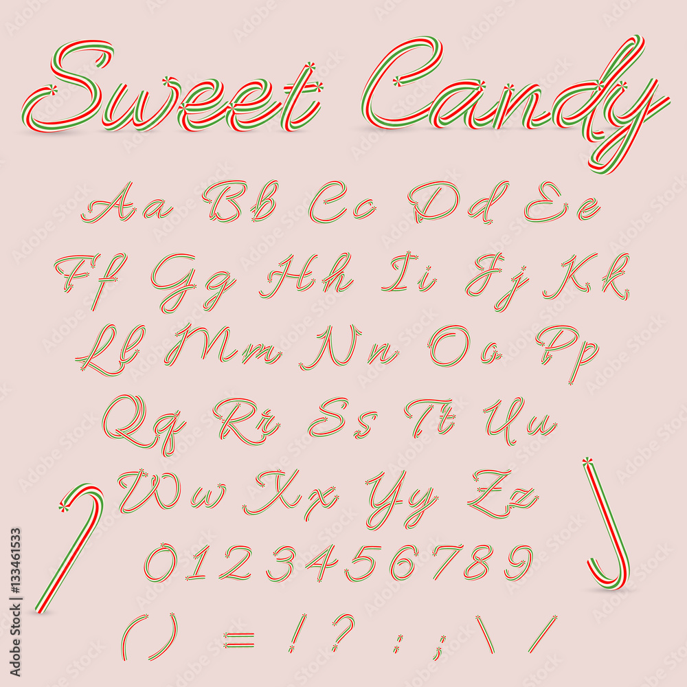 Sweet Candy. Candy Cane Alphabet. Christmas Striped Alphabet Letters ...