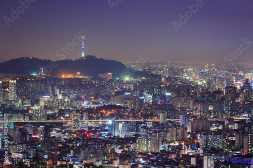 Seoul city and Downtown skyline in Sunset, South Korea
