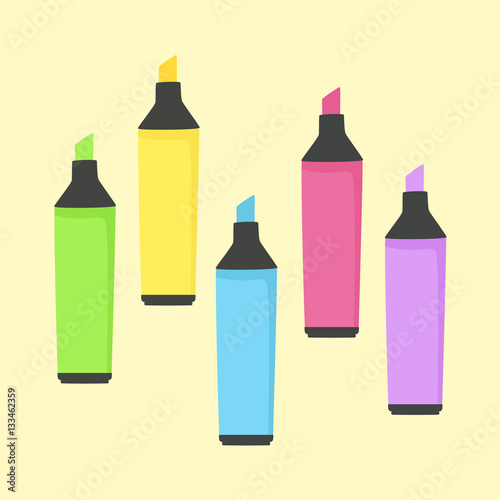 Colorful Highlighter Marker stationery School Office Supplies Vector Illustration