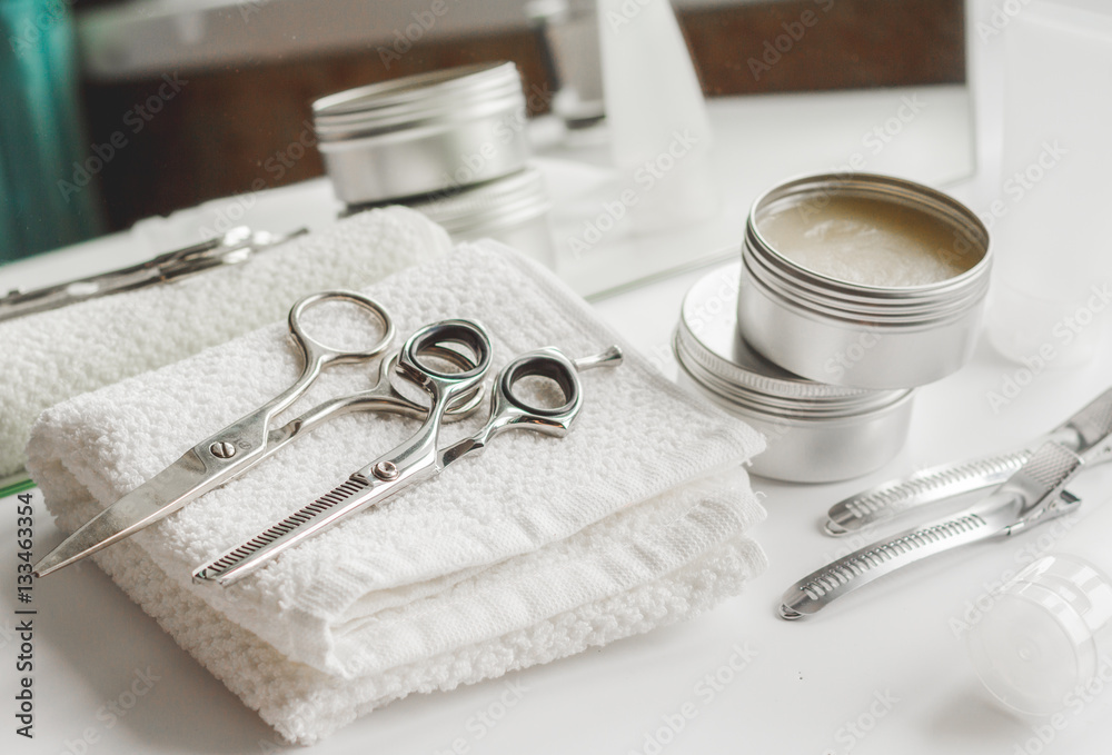 hairdresser working desk preparation for cutting hair hairdresser working desk preparation for cutting hair