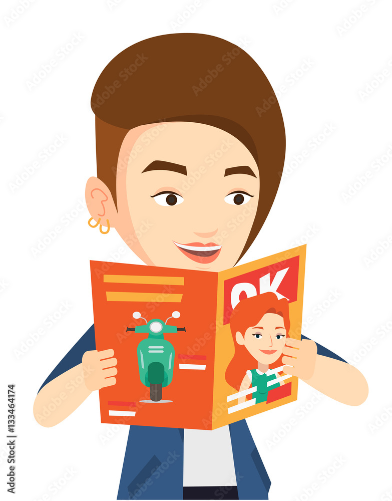 Woman reading magazine vector illustration. Woman reading magazine vector illustration.