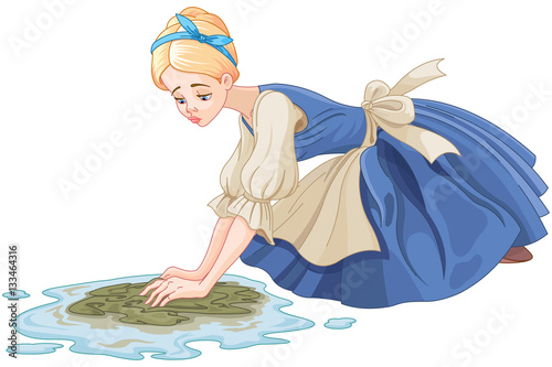 Sad Cinderella Cleaning the Floor