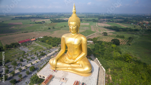 Aerial view of Big Buddha statue in Wat Muang thailand