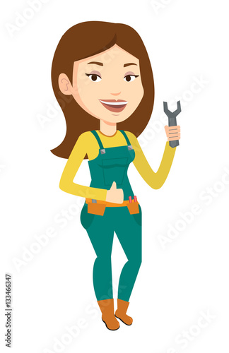 Repairman holding spanner vector illustration.
