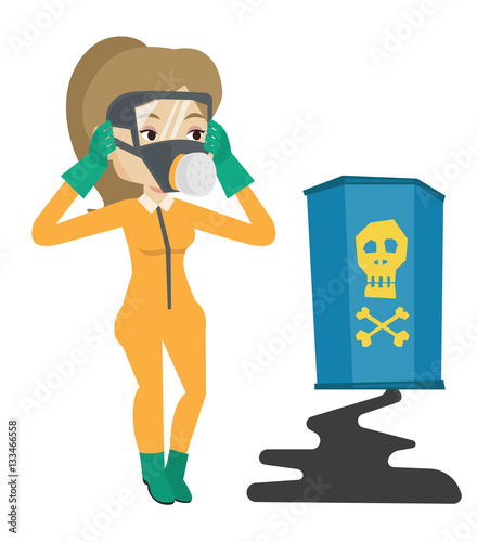 Woman in radiation protective suit.