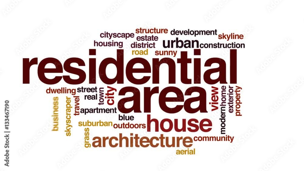 Residential area animated word cloud, text design animation. Residential area animated word cloud, text design animation.