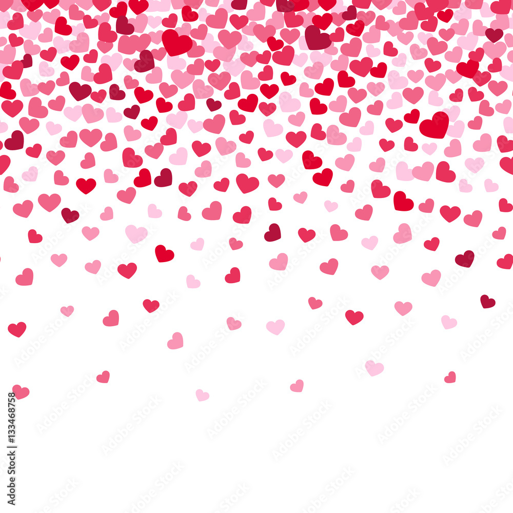 Flying heart confetti, valentines day vector background