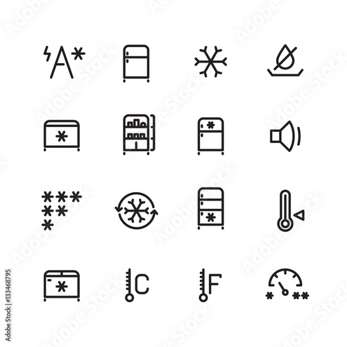 Fridge, freezer, ice machine vector thin line icons