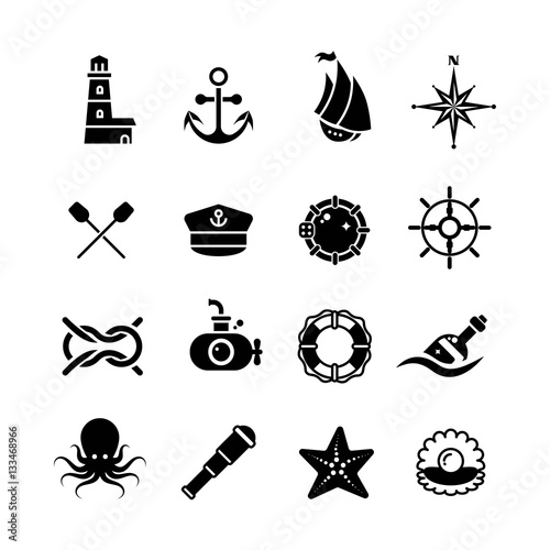 Marine, sea, nautical, pirate, maritime vector retro icons