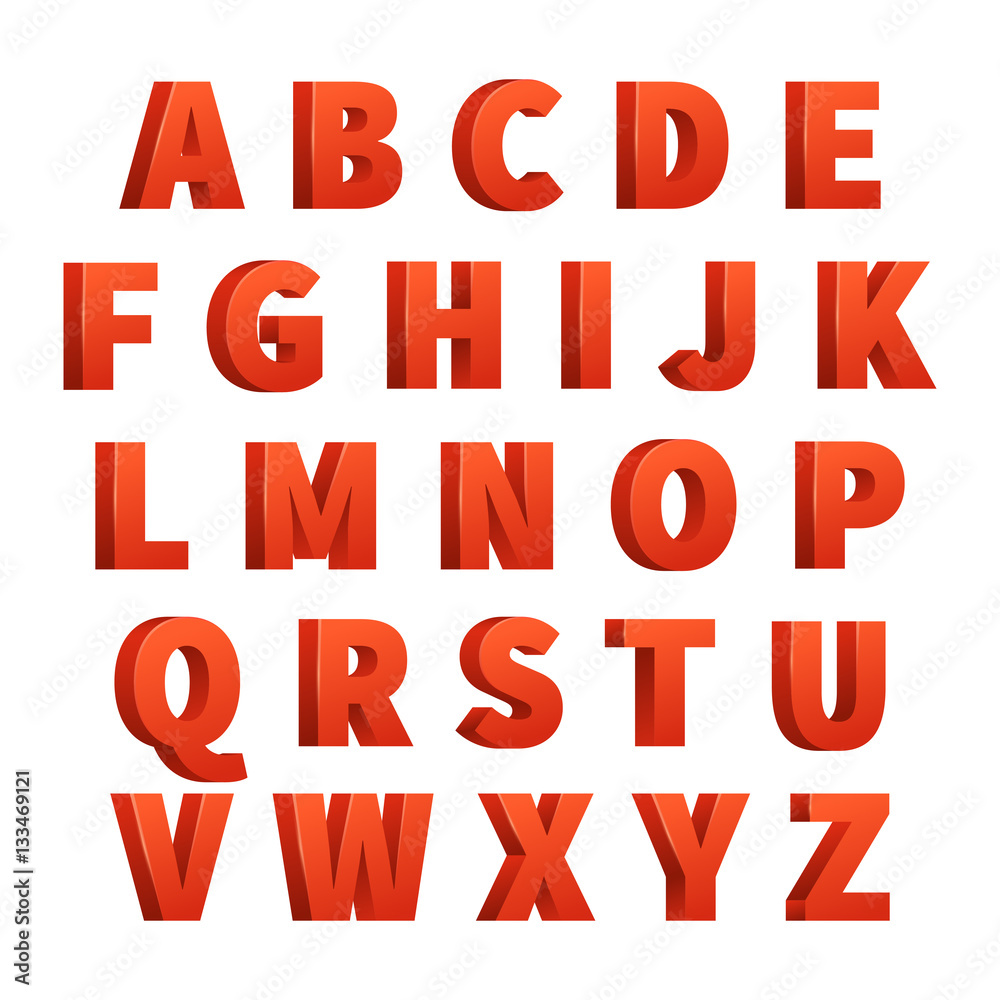 Red 3d letters vector alphabet, lettering Red 3d letters vector alphabet, lettering