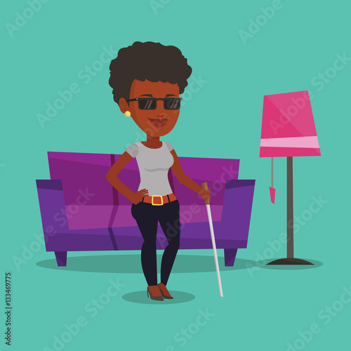 Blind woman with stick vector illustration