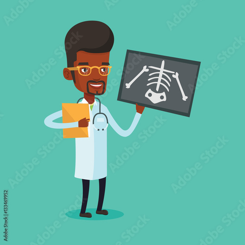 Doctor examining radiograph vector illustration.