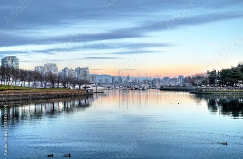 Sunset at city harbor. False Creek from Granville Island. Yaletown. Vancouver. British Columbica. Canada. © aquamarine4