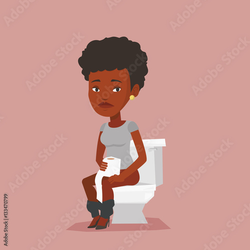 Woman suffering from diarrhea or constipation.