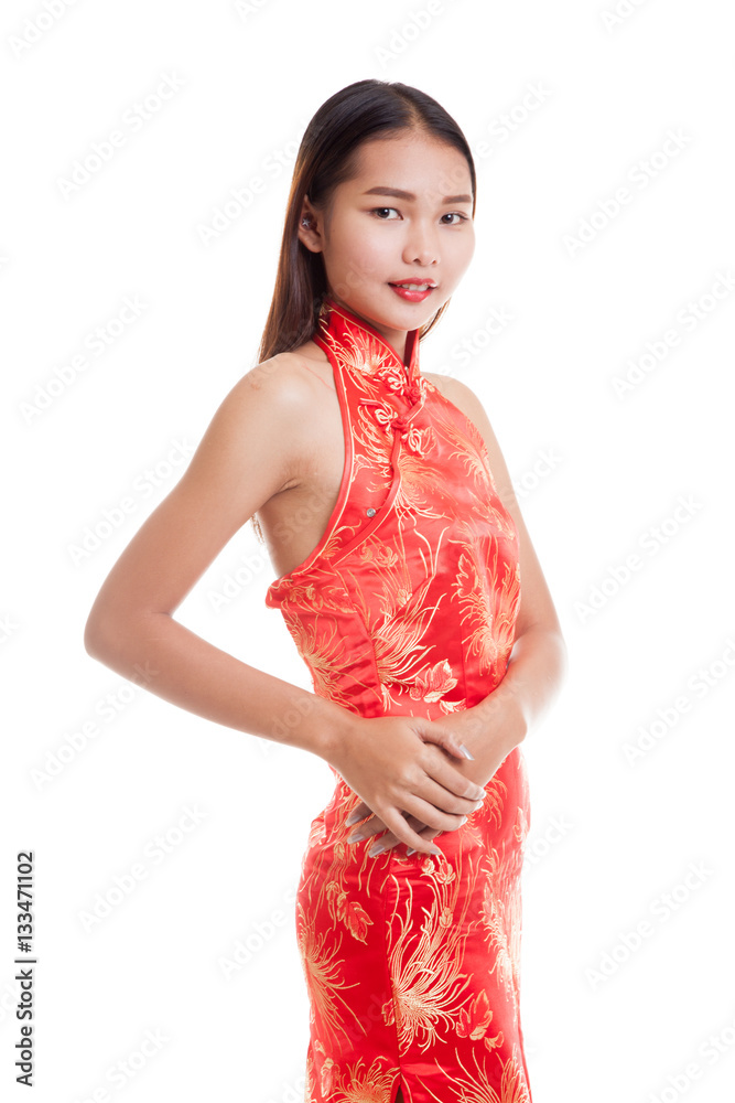 Asian girl in chinese cheongsam dress.