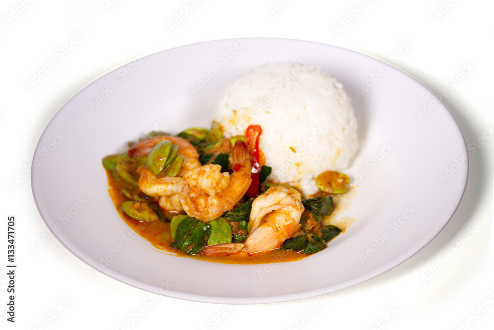 Thai stink beans with shrimp recipe isolated Thai stink beans with shrimp recipe isolated