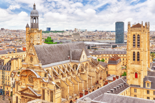 Beautiful panoramic view of Paris from the roof of the Pantheon. photo