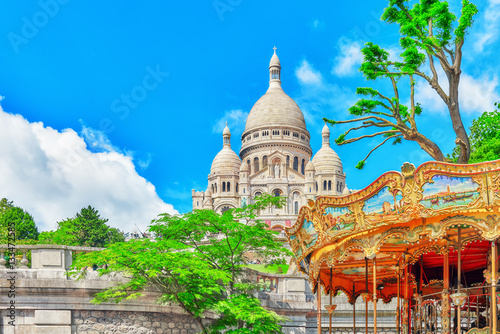 Sacre Coeur Cathedral on Montmartre Hill, Paris. France.