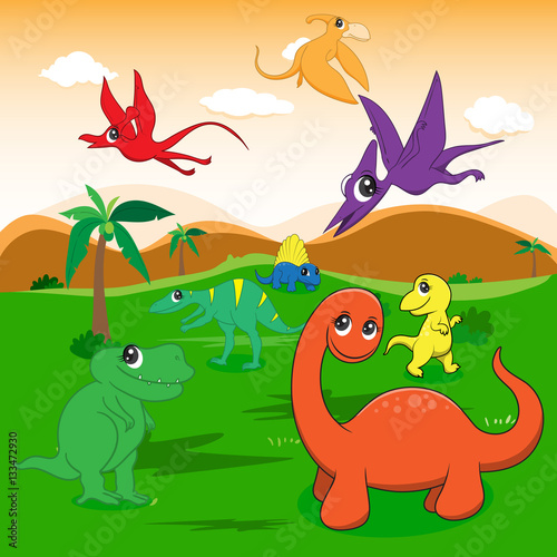 illustration of cute dinosaurs cartoon EPS10 File simple Gradien