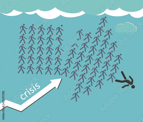 Arrow shows the way - The crowd of workers falling the team lead