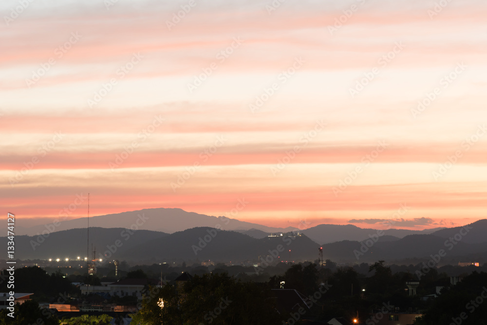 beautiful sunset and moutain range can see Doi inthanon, Chiangm beautiful sunset and moutain range can see Doi inthanon, Chiangm