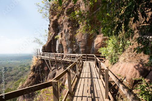 Wood bridge on mountain at Phutok,Buengkan Thailand photo