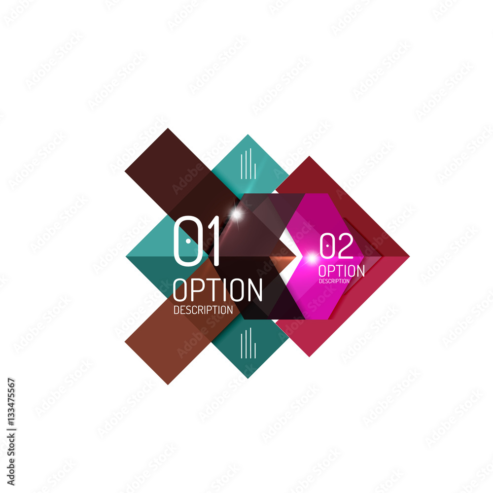 Geometric abstract composition with text and options