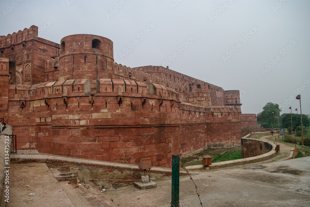 Walls of the Red Fort of Agra, India. UNESCO World Heritage site