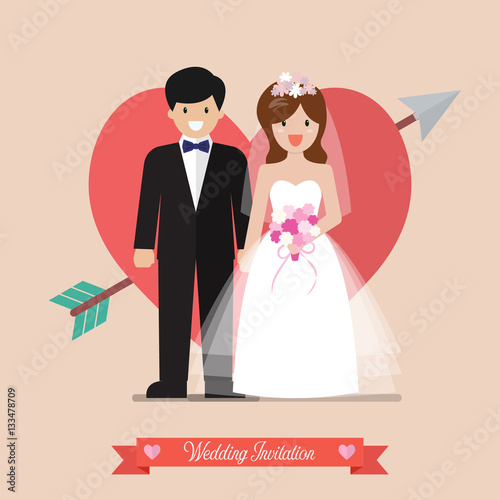 Newlyweds bride and groom wedding invitation