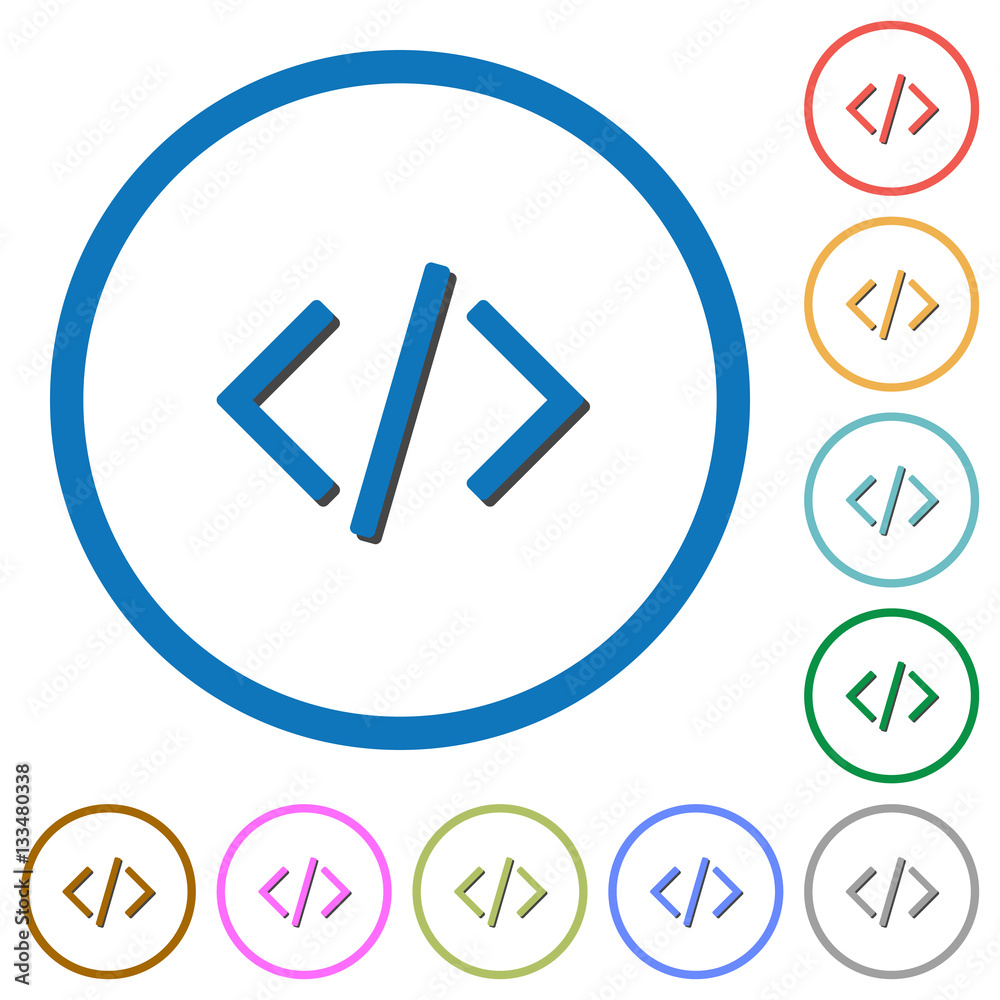 Programming code icons with shadows and outlines Programming code icons with shadows and outlines