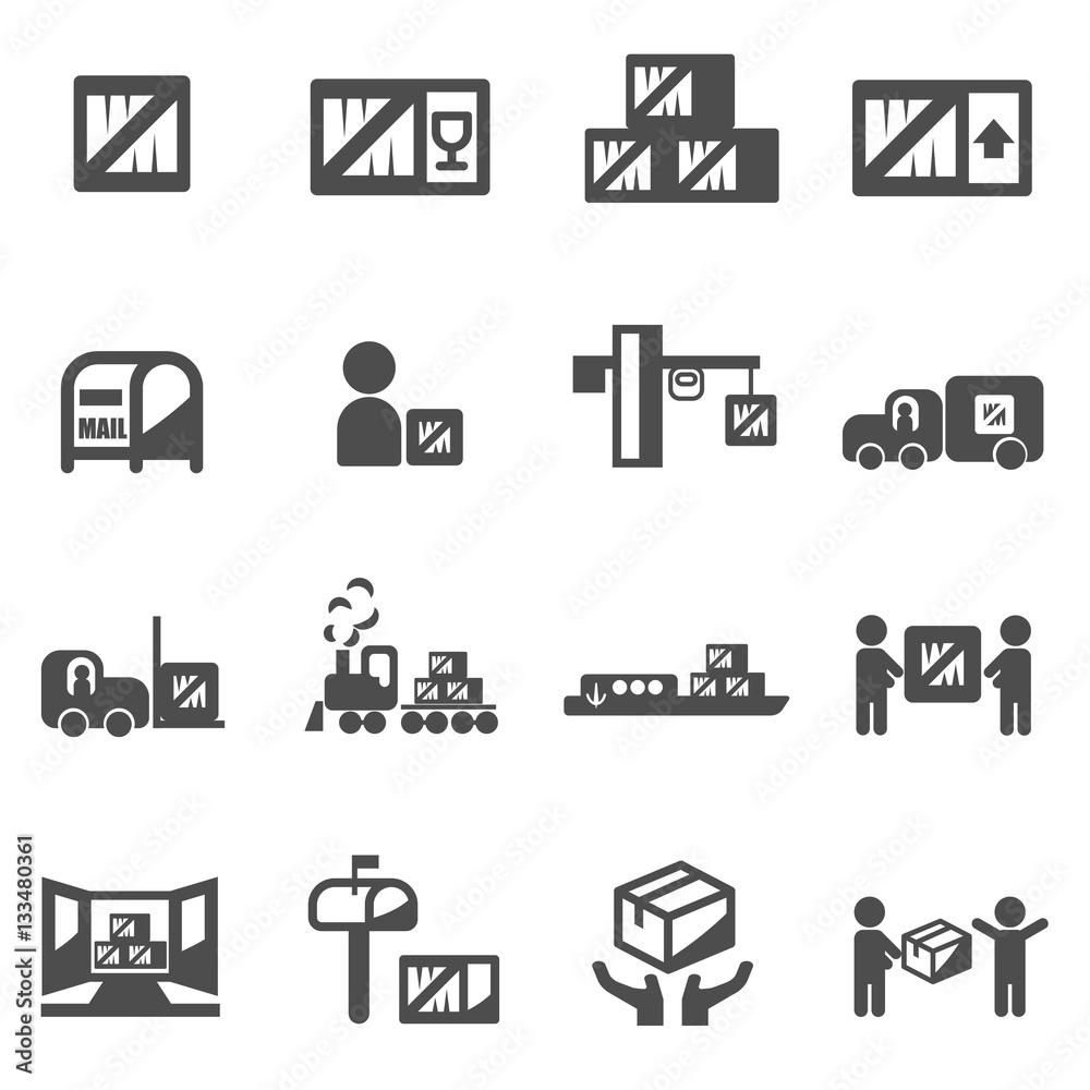 business commercial cargo box goods icon set vector business commercial cargo box goods icon set vector