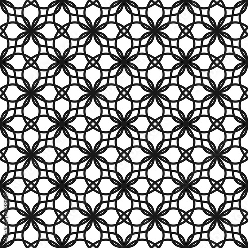 Black and white ornament seamless vector pattern. Monochrome geometric abstract repeat background.