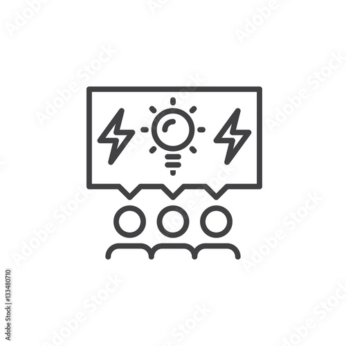 Brainstorming people line icon, outline vector sign, linear pictogram isolated on white. Brainstorm symbol, logo illustration