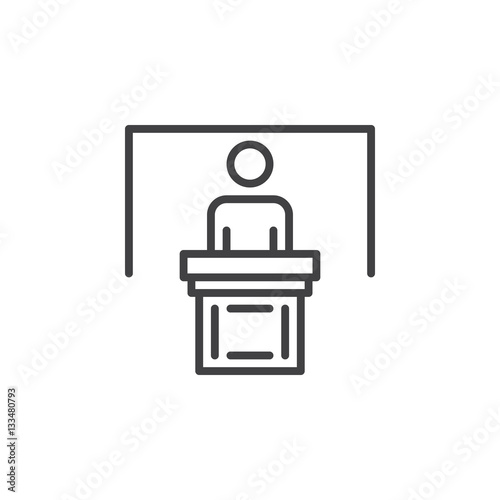 Person at podium line icon, outline vector sign, linear pictogram isolated on white. Speaker, conference symbol, logo illustration