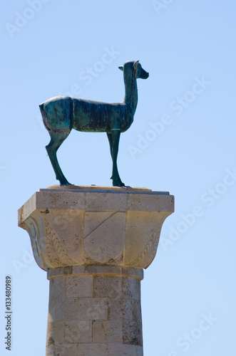 Deer monument in port of Rhodes, Greece