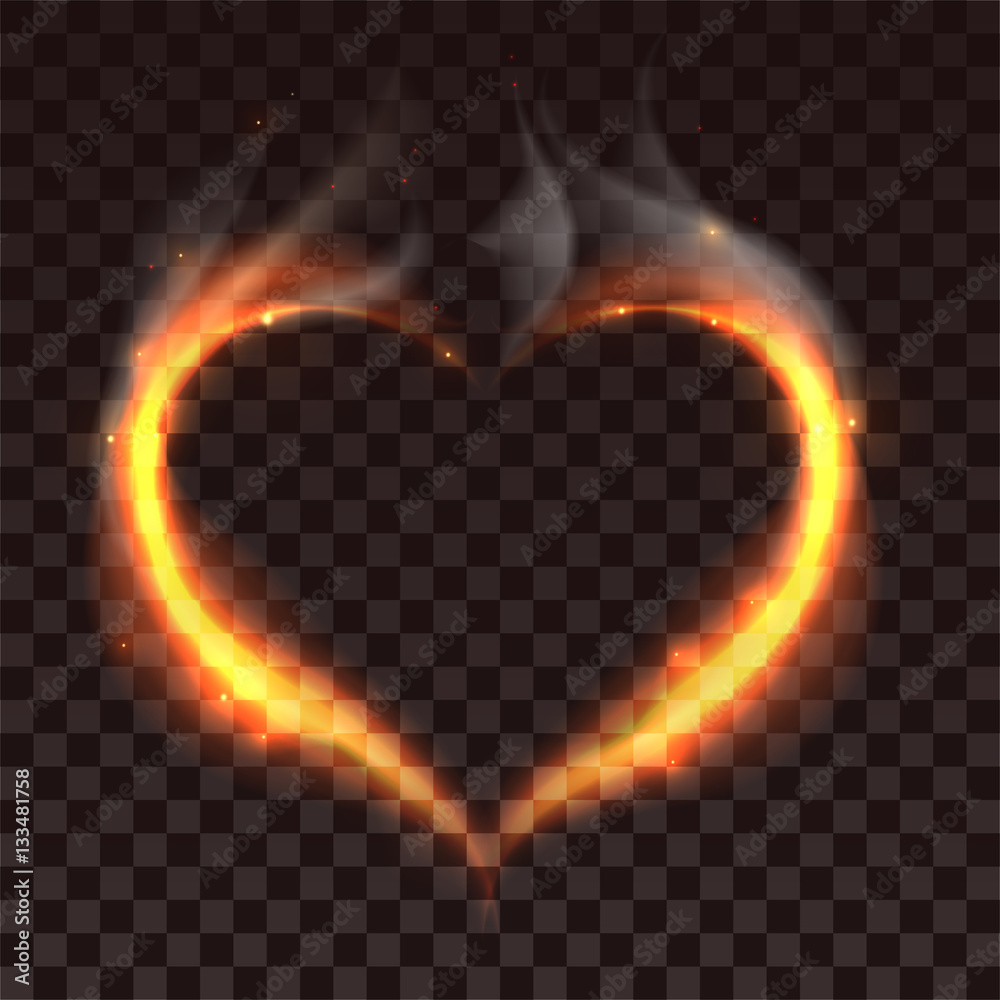 Fire heart on dark transparent background Fire heart on dark transparent background