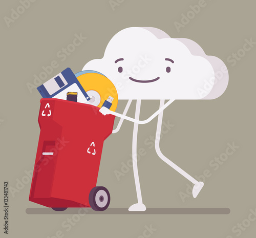 Cloud pushing trash bin with old memory storages