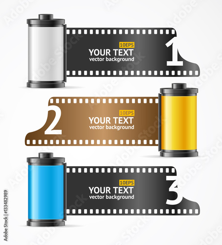 Camera Film Roll Cartrige Banner Card. Vector