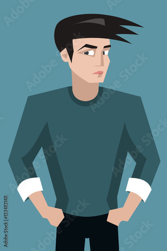 suspicious young man vector cartoon character portrait